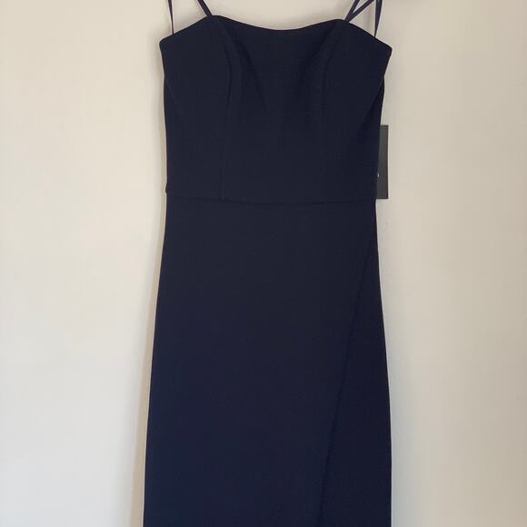 NWT La Femme 28835 Strapless Leg Slit Double Strap Back in Navy Blue - Picture 4 of 11